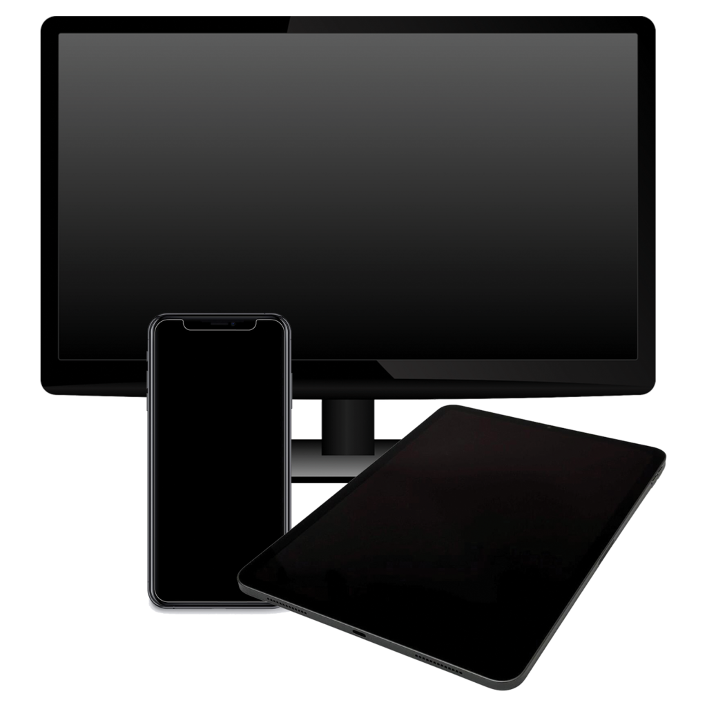 A mock up of privacy screen protectors for monitor, tablet, phone