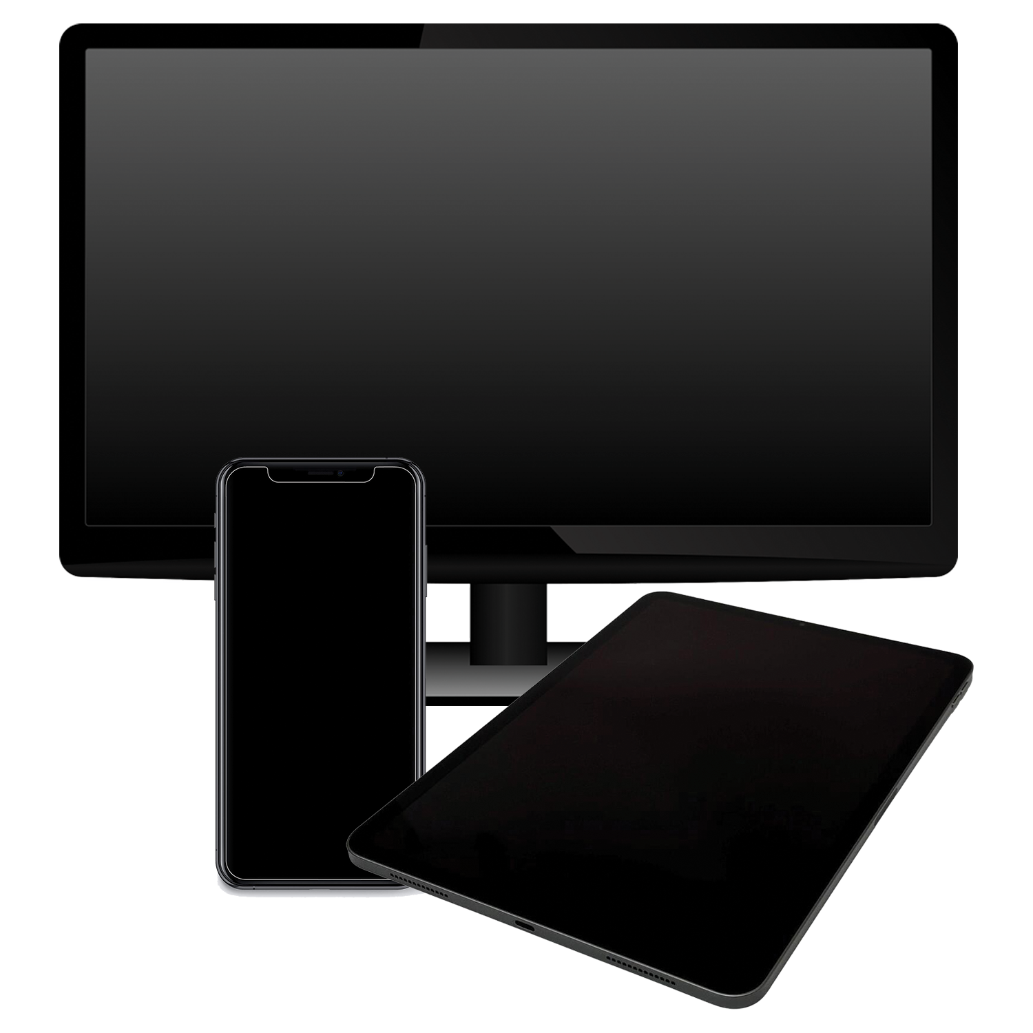 A mock up of privacy screen protectors for monitor, tablet, phone