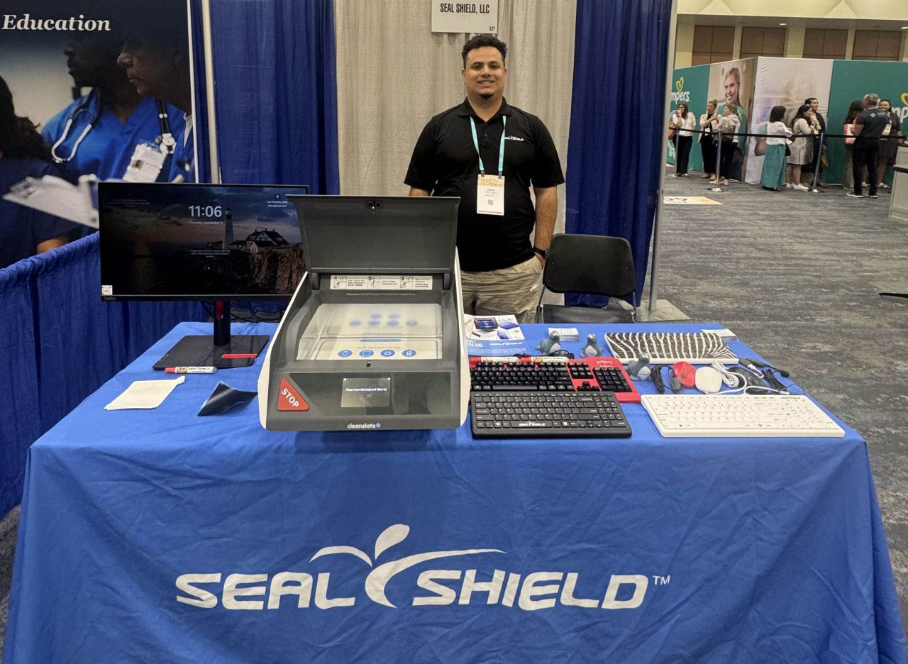 Seal Shield team member, Cesar Garcia, brought CleanSlate UV sanitizers, Seal Silk Pro keyboards, and Clean Seal Screen Protectors to the NANN Conference
